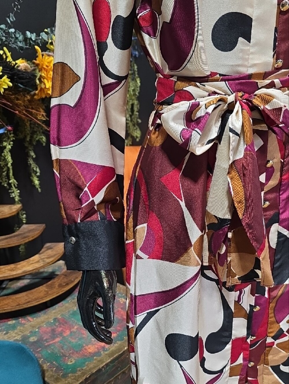 NEW! Zara Abstract Print Button Up Maxi Dress in Magenta, Brown and Black - Picture 4 of 13